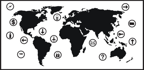 world map and business icons