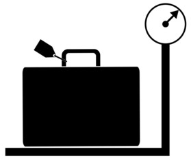 luggage with tag sitting on weigh scales - illustration
