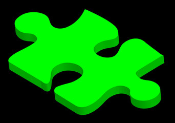 green three dimensional puzzle piece on black background