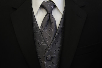 Black Tuxedo Silver Tie and Vest