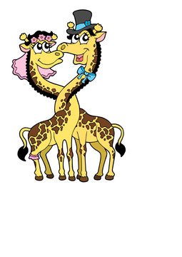 Giraffes wedding 2 vector illustration
