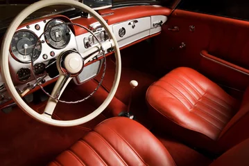 Aluminium Prints Old cars Luxury car interior