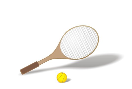 Tennis racket with ball on white