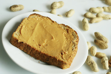 Slice of bread with peanut butter