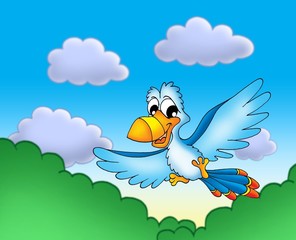 Perroquet bleu volant