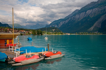 Fototapeta na wymiar Pedal Boats on Lake Brienz, Berne Canton, Switzerland