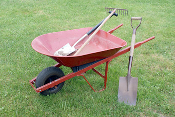 Wheelbarrow with Gardening Tools