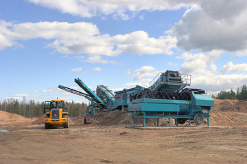 Making of crushed stone at stone quarry
