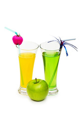 Orange and apple cocktail isolated on the white background