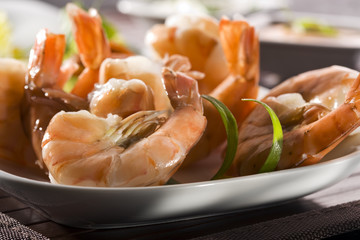 grilled black tiger prawns close-up