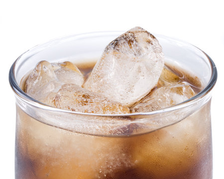 Cold fizzy cola with ice