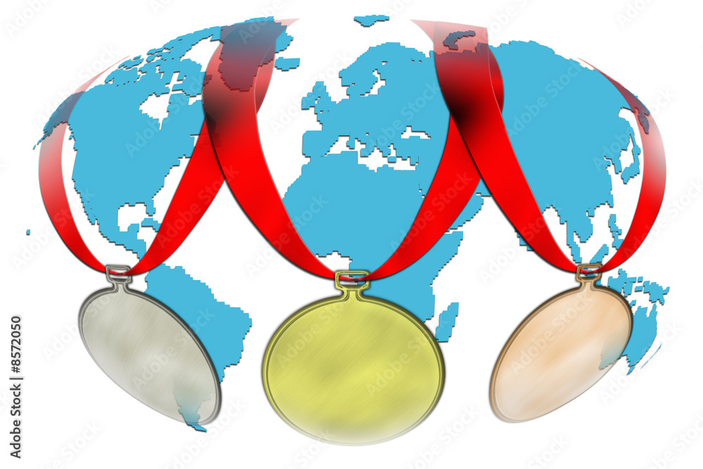 Wall mural three medal on globe background