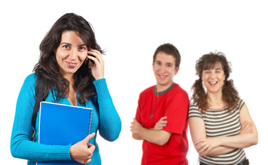 Student woman talking with phone