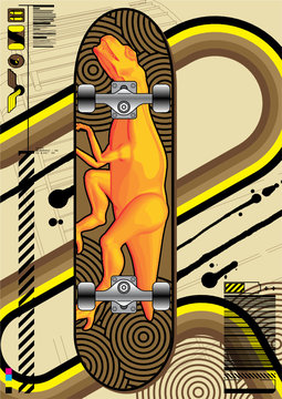 Skateboard design with Tyrannosaurus Rex.