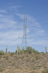 Power lines in the desert landscape