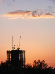 City. Sunset. Construction in Moscow.