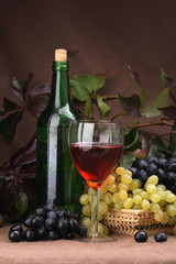 Obraz na płótnie Canvas Wine glass with bottle for wine tasting