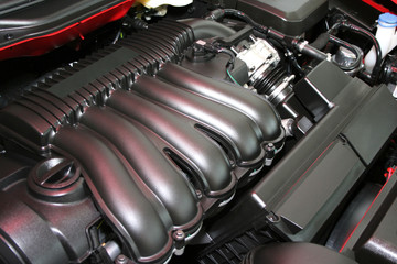 powerful engine of the red car