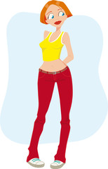 Girl in red jeans