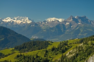 Swiss Alpine Landscape from Leysin SHowing Mont Blanc