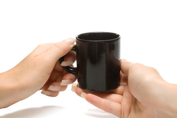 Woman hands holding black coffee cup, with clipping path