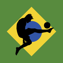 football player with brazilian flag in background