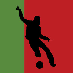 Fototapeta na wymiar football player with portuguese flag in background