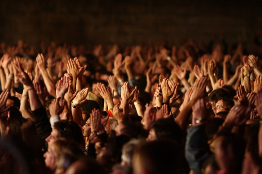 foule fan spectateur concert musique main bras applaudir