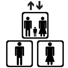Elevator and restroom icons