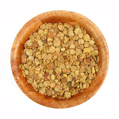 Soya beans soybeans flakes in wooden dish