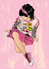 beautiful emo girl sitting on the floor