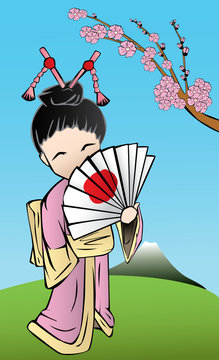 cute japanese geisha with a fan