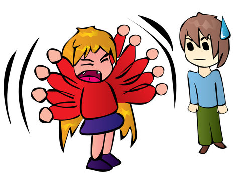 funny girl screaming at the boy