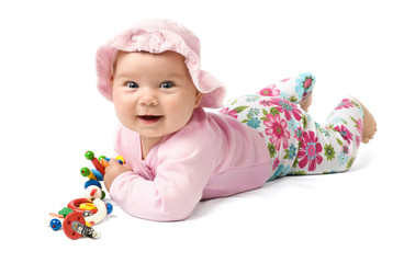 Laying baby in pink clothes