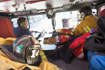 Firefighters travelling to an emergency