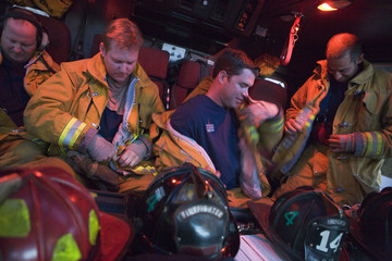 Firefighters preparing for an emergency situation