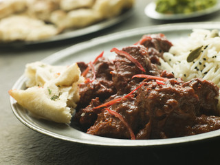 Pewter Plate With Meat Phall Fragrant Basmati and Naan