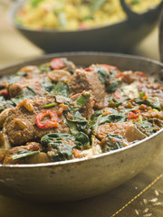 Karai Dish with Lamb Methi Gosht and Vegetable Pilau