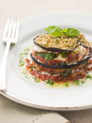 Aubergine Tower with Herb Oil