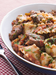 Strips of Fillet Steak in a Chilli Tomato Sauce with Trompetti P