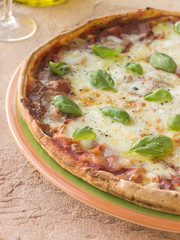 Margherita Pizza with Basil Leaves