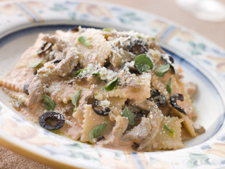 Sagnarelli Pasta with Beef Fillet Strips in a Tomato and Olive C