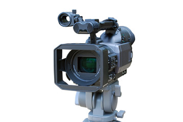 The professional videocamera isolated on a white background