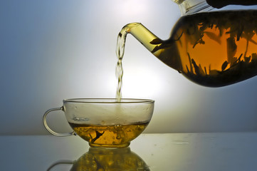 Glass teapot and tea cup