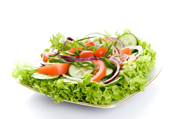 Fresh salad with onion, tomato and basil