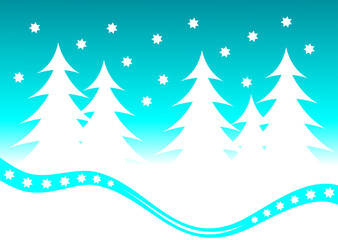 White Christmas Trees on a Cyan background