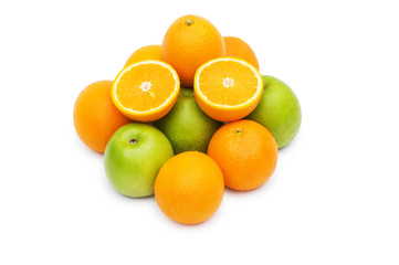 Apple and oranges isolated on the white background