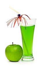 Green apple and juice isolated on the white