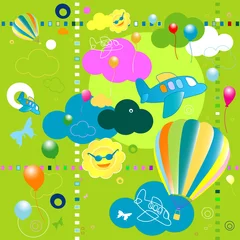 Abwaschbare Fototapete Flugzeuge, Ballon Spielzeug Muster