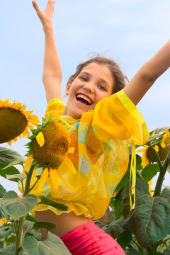 Smile Girl and sunflower